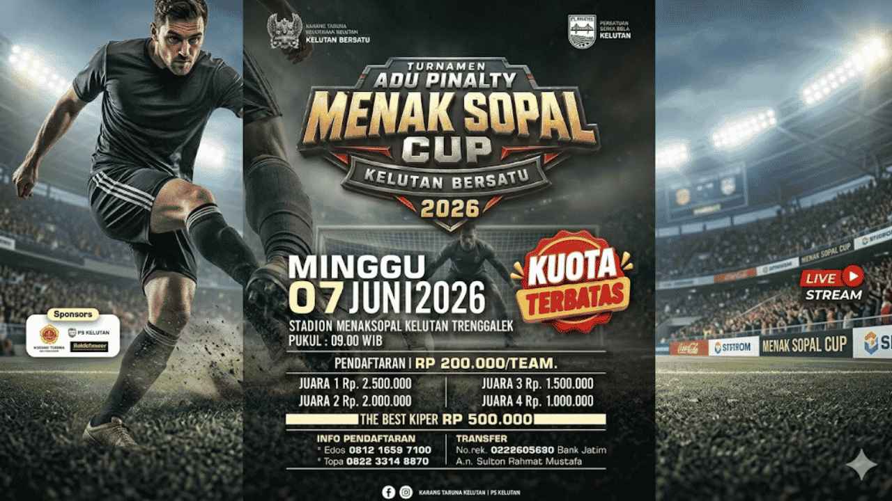 Jadwal dan Tarif Pendaftaran Turnamen Adu Pinalty Menak Sopal Cup 2026 Kelutan Trenggalek